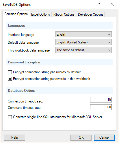 Choose a language in the SaveToDB Options