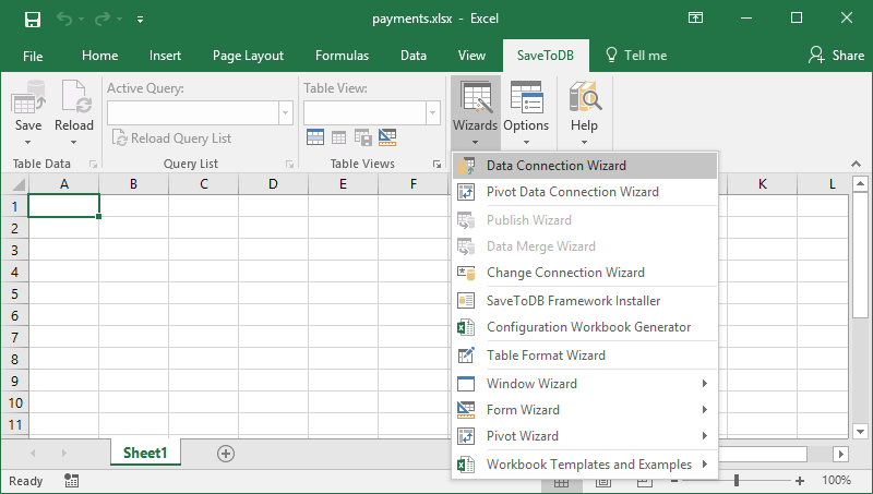 excel query table change connection