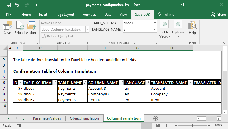 ColumnTranslation configuration table