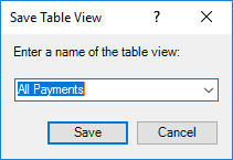 Save an initial view with all rows and columns