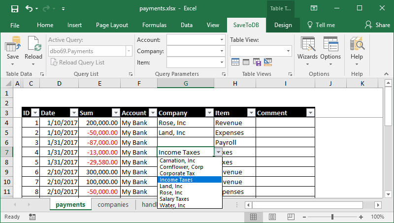 Reload Data and Configuration to refresh the list of companies