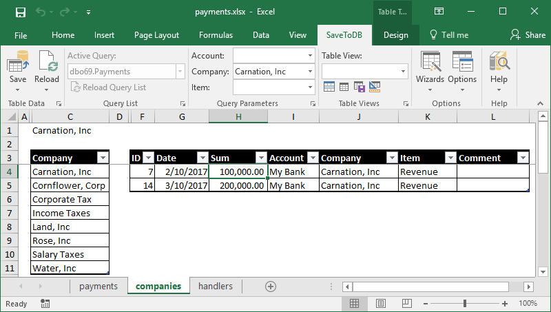 The details table has a parameter that reads a value from the named cell