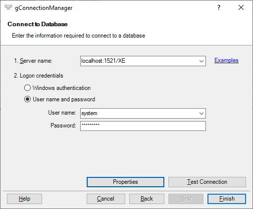 GConnectionManager Connecting To Oracle Database