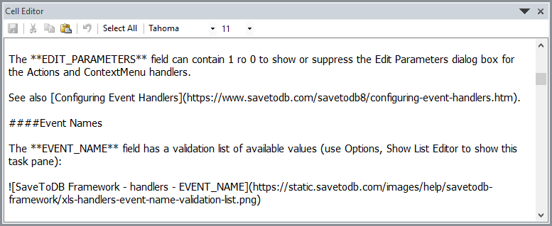 SaveToDB Cell Editor