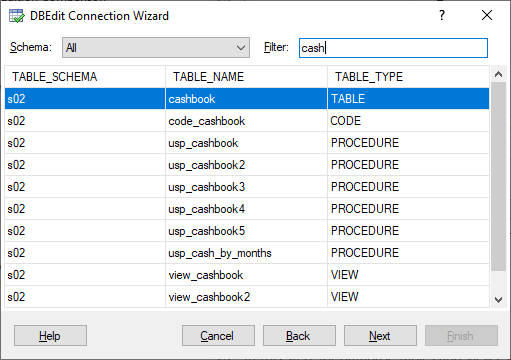 DBEdit Connection Wizard - Filter Objects