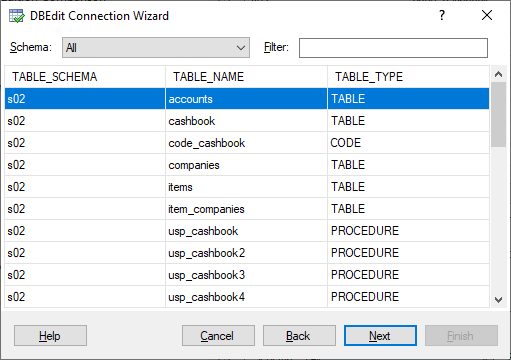 DBEdit Connection Wizard - Select Object