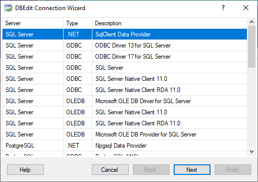DBEdit Connection Wizard - Select Provider