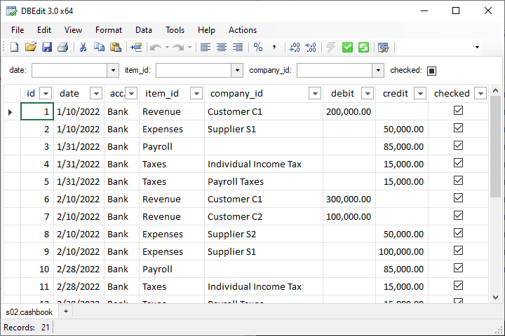 DBEdit - New Workbook - View Sample