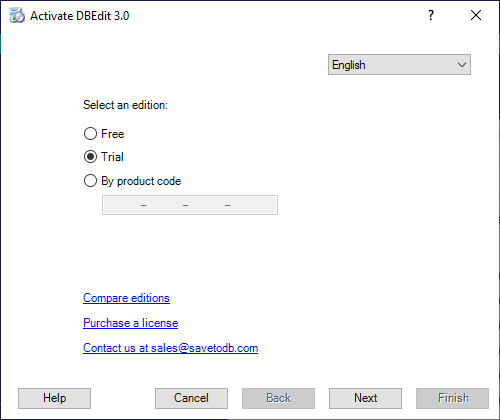 DBEdit Registration - Select the edition