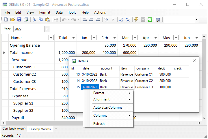 Sample of Table Context Task Pane