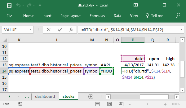 Date formula example for historical stock prices