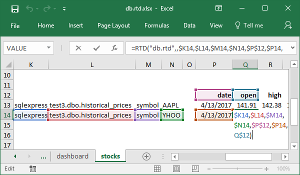 Open formula example for historical stock prices