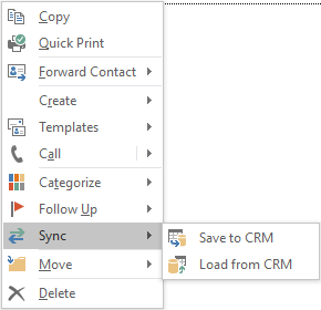 CRM Sync Menu in Contacts