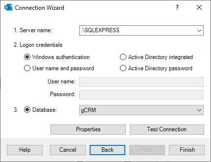 Creating CRM Sync Pair - Connect to Database