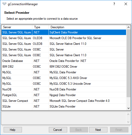 Connection Manager - Selecting database connection provider