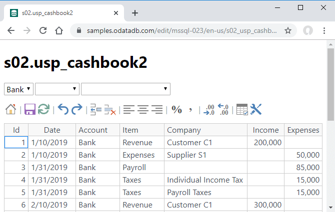 ODataDB Samples - s02.usp_cashbook2