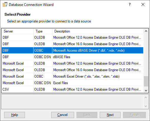 Connecting Excel to DBF - Select Provider