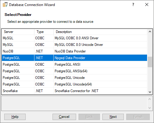 Connecting Excel to PostgreSQL - Selecting Provider