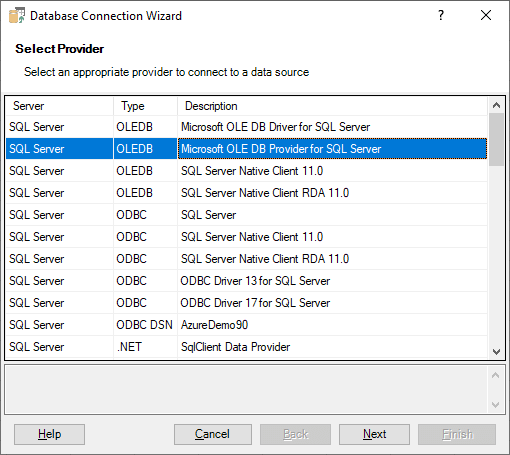 Connecting Excel to Microsoft SQL Server Database - Selecting Provider