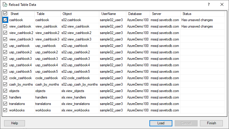 Dialog Box - Reload Workbook Tables