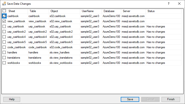 Dialog Box - Save Workbook Tables