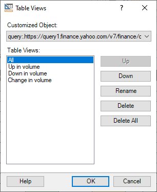 SaveToDB Table Views Dialog Box