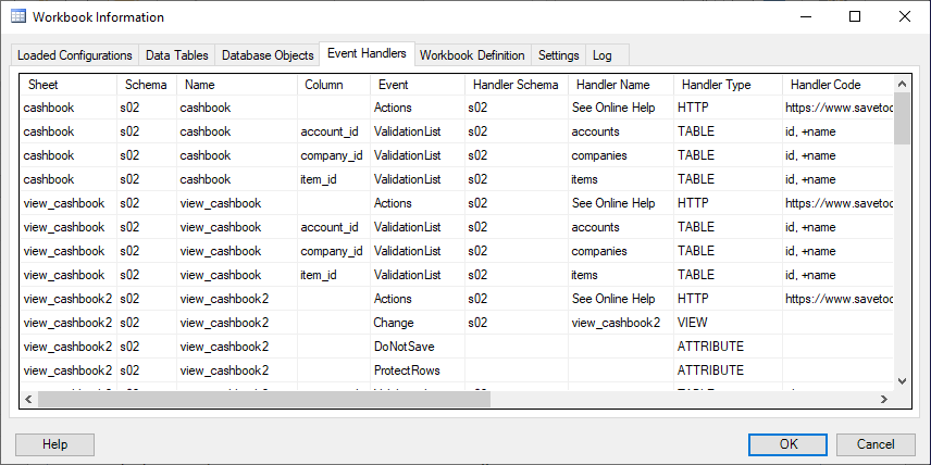 SaveToDB Workbook Information - Event Handlers