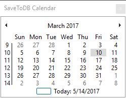 Example of the SaveToDB Calendar Dialog Box