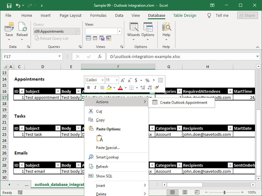 Microsoft Excel and Outlook Integration