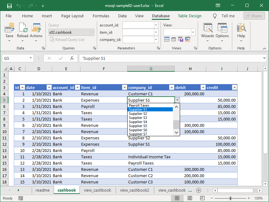 Sample of Excel Validation Lists