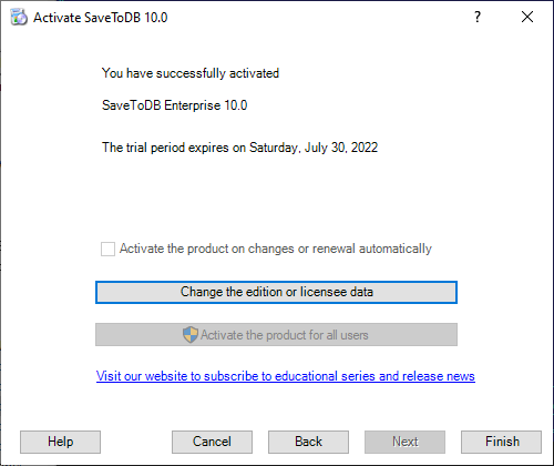 SaveToDB Registration - Final Step