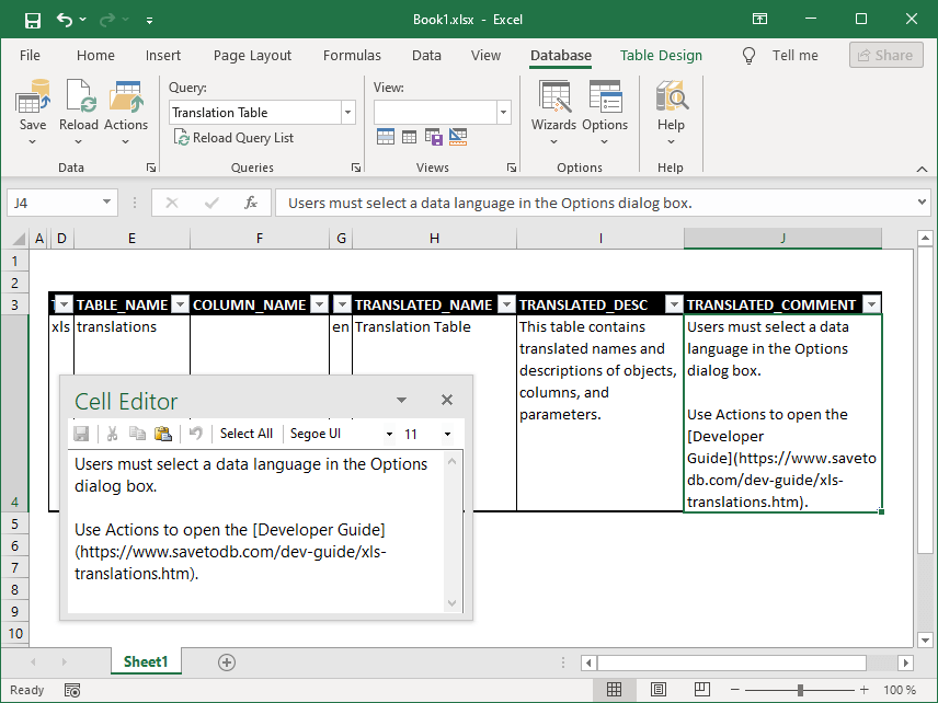 Sample of SaveToDB Cell Editor Task Pane