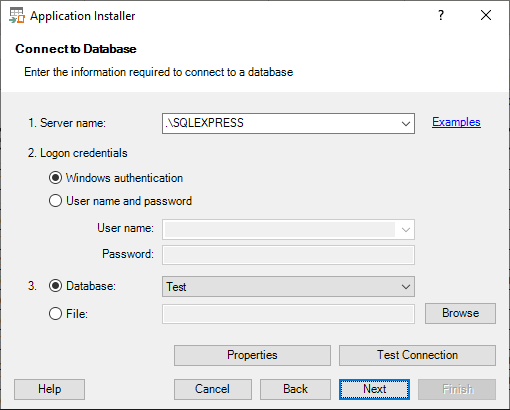 Application Installer - Connecting to Database