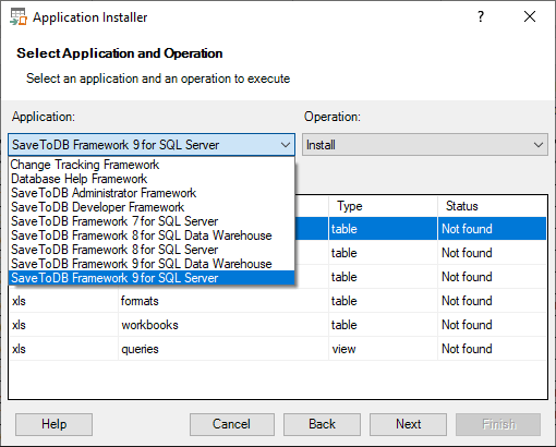 Application Installer - Selecting Application and Operation