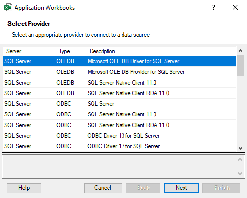 Application Workbooks Wizard - Selecting Provider