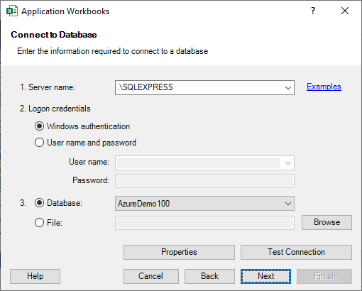 Application Workbooks Wizard - Connecting to Database