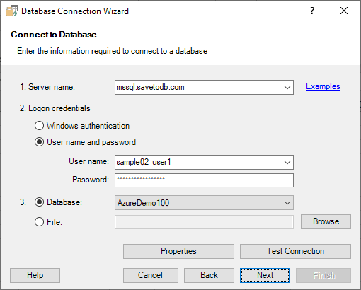 Database Connection Wizard - Connect to Database