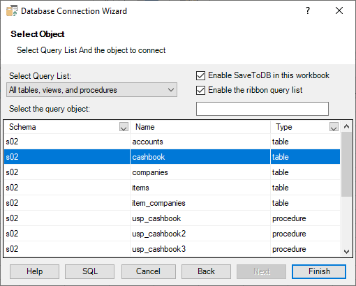 Database Connection Wizard - Select Object