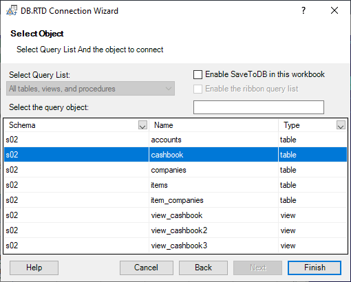 DB.RTD Connection Wizard - Select Object