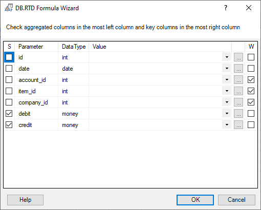 DB.RTD Connection Wizard - Choose Fields