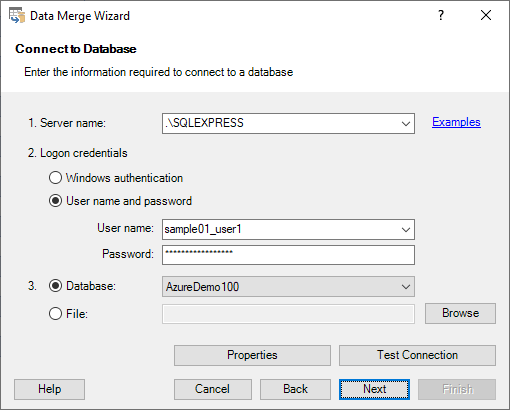 Data Merge Wizard - Connecting to Database