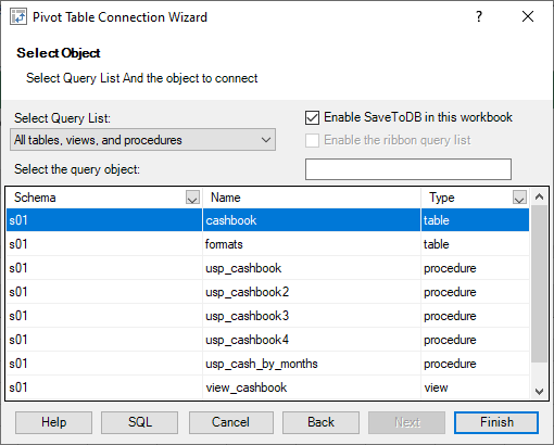 Pivot Table Connection Wizard - Select Object