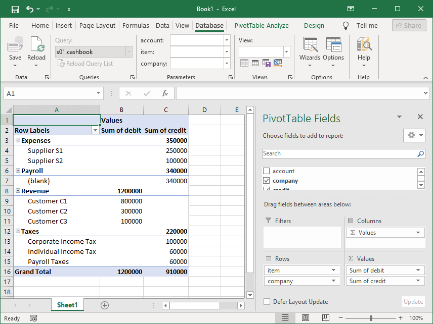 Pivot Table Connection Wizard - Final Pivot Table