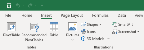 Inserting Excel Table