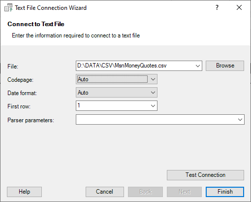 SaveToDB Text File Connection Wizard