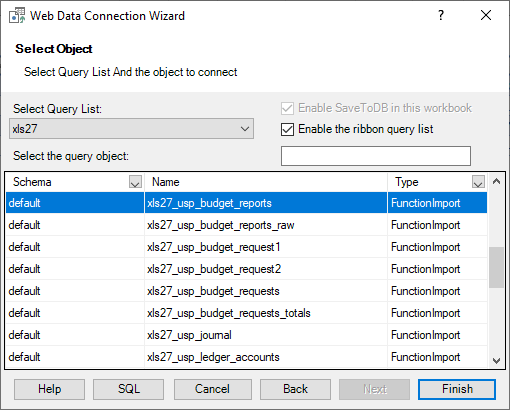 Connecting Excel to OData - Selecting EntitySet or FunctionImport