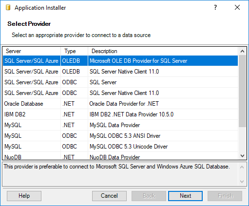 Installing SaveToDB Framework - Selecting Provider