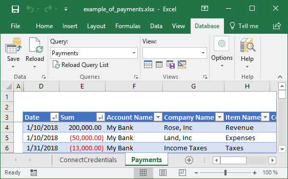 Connected Table Example