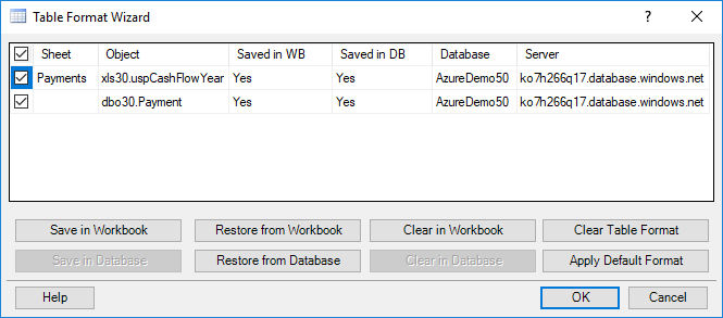 Example of Table Format Wizard